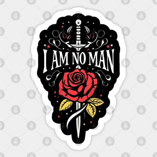 I am no man - Sword and a Single Rose - Black - Fantasy Sticker by Fenay-Designs